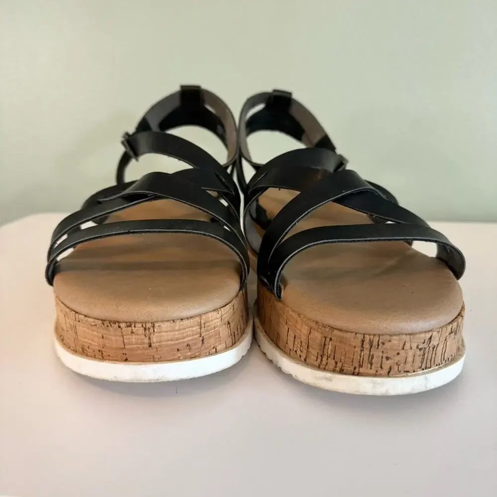 Torrid‎ Women's Black Cork Round Toe Ankle Strap Platform Gladiator Sandal 11.5W